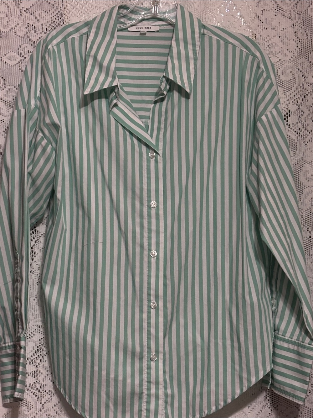 Love Tree Mint Green and White Vertical Stripe Button-Down Shirt size L
